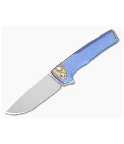 MachineWise Sonora #2208 Blurple Anodized Smooth Tumbled Titanium Brass Bolster S90V Lightwash Button Lock Flipper (3.35" Blade) - MCW-014 1