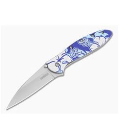 Kershaw Leek Blue Flower 14C28N Bead-Blasted Spring Assisted Knife (3.00" Blade) 1660HI - KS-1660HI 1