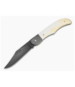 Chuck Hawes Custom Folding Hunter Smooth White Bone Damascus - CU-5298 1
