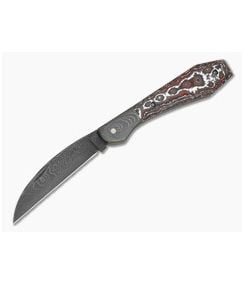 Chuck Hawes Custom Coffin Hilt Copperhead Snow Fire Fatcarbon Damascus Slip Joint Folding Knife (2.95") - CU-5299 1