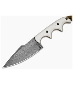 Alan Folts Custom Personal Minimalist Ivory White G10 Raindrop Damascus EDC Fixed Blade Knife (3.06") - CU-5304 1