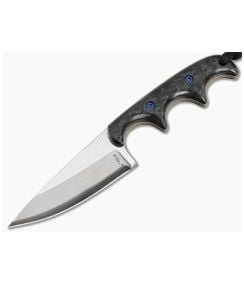 Alan Folts Custom Minimalist Modified Drop Point Blue FatCarbon Polished Hitachi Blue San Mai EDC Fixed Blade Knife (2.72") - CU-5317 1