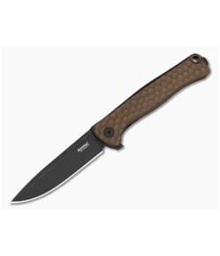 LionSteel Emmet Earth Brown Aluminum Magnacut Black PVD Drop Point Folding Knife (2.83") EM01A EB - LS-EM01A-EB 1