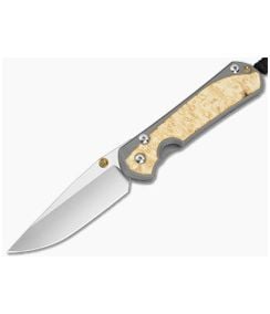 Chris Reeve Large Sebenza 31 Box Elder Burl Glass Blasted Titanium Drop Point MagnaCut Stonewash MIM Clip Frame Lock Knife (3.62" Blade) L31-1108-183-002 - CRK-L31-1108-183-002 1