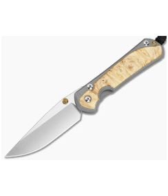 Chris Reeve Large Sebenza 31 Box Elder Burl Glass Blasted Titanium Drop Point MagnaCut Stonewash MIM Clip Frame Lock Knife (3.62" Blade) L31-1108-183-007 - CRK-L31-1108-183-007 1
