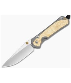 Chris Reeve Large Sebenza 31 Box Elder Burl Glass Blasted Titanium Drop Point MagnaCut Stonewash MIM Clip Frame Lock Knife (3.62" Blade) L31-1108-183-009 - CRK-L31-1108-183-009 1