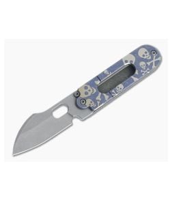 Serge Knife Co. Mid-Tech Bean Harpoon Acid Washed Nitro-V Blue Crossbones Slip Joint Top Flipper 001 - SKC-001 1
