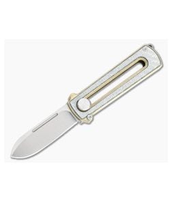 D Rocket Design Al Br BarloX Stonewashed M390 Silver Carbon Fiber Al Bronze Manual OTF Knife - DRD-0058 1