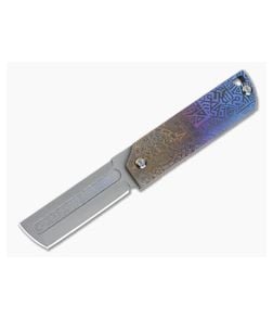 D Rocket Design MaximX Flipper M390 Aztec Engraved Anodized Titanium Folder 0080 - DRD-0080 1