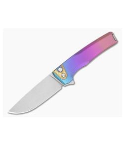 MachineWise Sonora #2180 Blue to Pink Fade Anodized Epicenter Textured Titanium Brass Bolster S90V Lightwash Button Lock Flipper (3.35" Blade) - MCW-011 1