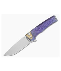 MachineWise Sonora #2203 Purple Anodized Smooth Tumbled Titanium Brass Bolster S90V Lightwash Button Lock Flipper (3.35" Blade) - MCW-013 1