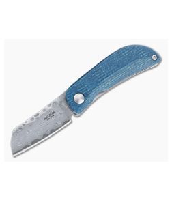 MCusta Petit San Mai Damascus Blue/Black Jute Micarta Liner Lock Front Flipper 0212D - MC-0212D 1