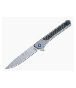 Buck 264 Cavalier Stonewashed Drop Point Carbon Fiber Frame Lock Flipper 0264GYS - BU-0264GYS 1