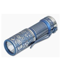 CWF Arcadian Hitex Paisley Engraved Blue Titanium Flashlight (4500K) - CWF-073 1