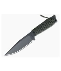 M. Strider Knives WP Hand Ground Clip Point Black PSF27 Green Paracord - MSK-096 1