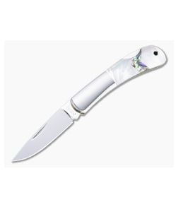 Moki Meek Arrow Polished AUS-8 Bolstered Mother of Pearl Lock Back Folder 102EG - MK-102EG 1