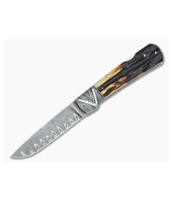 Ken Steigerwalt Custom Folder Amber Stag Damascus - CU-1070 1