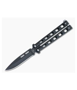 Bear and Son Cutlery 4.25" Black Drop Point Butterfly Knife 115B - BS-115B 1
