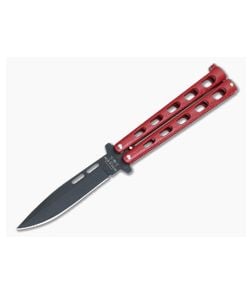 Bear and Son Butterfly Knife Red Zinc Handle Black Coated 1095 Drop Point 115RD - BS-115RD 1