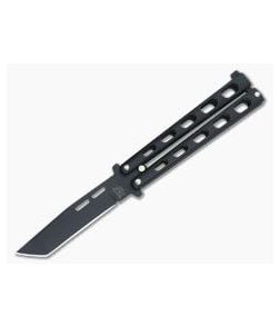 Bear and Son Cutlery 4.25" Black Tanto Point Butterfly Knife 115TANB - BS-115TANB 1