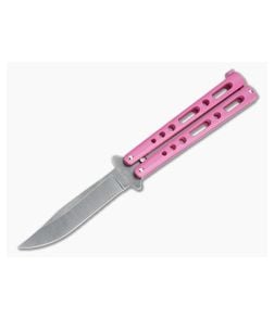 Bear and Son Cutlery Stonewashed Clip Point Pink Butterfly Knife 117PKSW - BS-117PKSW 1