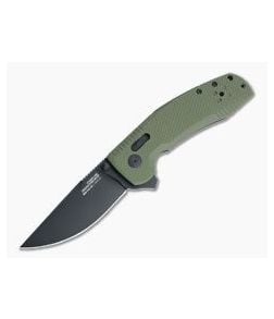 SOG TAC XR Black Plain D2 OD Green G10 XR Lock Flipper 12-38-02-57 - SOG-12-38-02-57 1