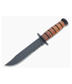 Kabar USMC Partially Serrated Knife Leather Handle 1218 - KA-1218 1