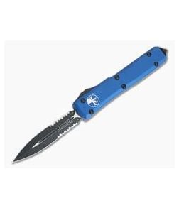 Microtech Ultratech Blue CC Black M390 Part Serrated Double Edge OTF Automatic Knife 122-2CCBL - MT-122-2CCBL-M390 1