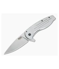 SOG Aegis FLK Stonewashed Stainless Steel Frame Lock Flipper 14-41-02-42 - SOG-14-41-02-42 1