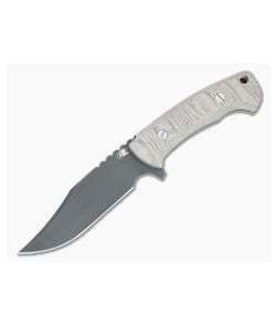 Hinderer Ranch Bowie Fixed Blade Natural Micarta Handle Battle Black 3V Clip Point Blade 1464 - HK-1464 1