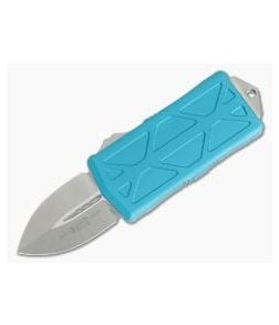 Microtech Exocet Turquoise Handle Stonewashed M390 Plain Double Edge CA Legal OTF Auto 157-10TQ - MT-157-10TQ-M390 1