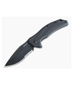 Kershaw Lateral Black FRN Handle Black Oxide Part Serrated Drop Point Assisted Flipper 1645BLKST - KS-1645BLKST 1