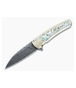 Protech Malibu Custom Flipper Bronze Titanium Abalone Inlays Nichols Mosaic Damascus Wharncliffe 2023-MALIBU-010 - PT-2023-MALIBU-010 1