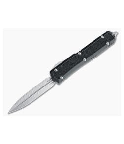 Microtech Makora D/E Signature Stonewashed Double Edge Full Serrated Traction Inlay Black OTF Automatic 206-12S - MT-206-12S 1
