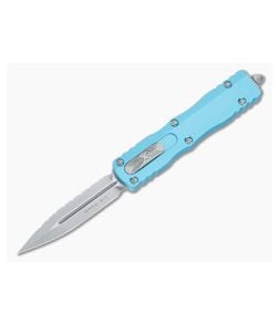 Microtech Dirac OTF Automatic Turquoise Aluminum Handle Stonewash Full Serrated M390 Double Edge 225-12TQ - MT-225-12TQ 1