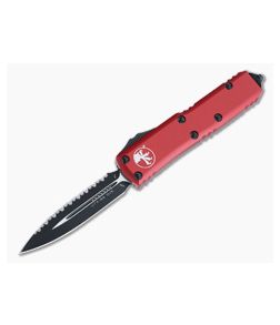 Microtech UTX-85 OTF Red Aluminum Handle Black Full Serrated M390 D/E Blade 232-3RD - MT-232-3RD 1