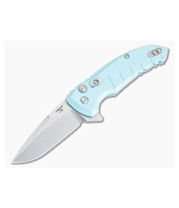 Hogue X1 MicroFlip Tumbled Drop Point Aquamarine Aluminum Button Lock Flipper 24173 - HO-24173 1