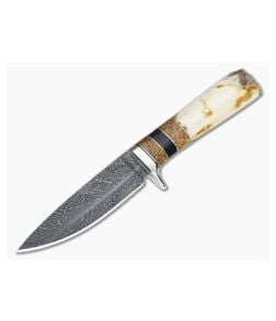 Burr Oak Drop Point Feather Damascus & Fossil Walrus - CU-2472 1
