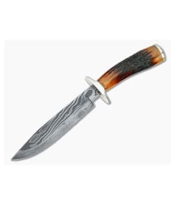 Bill Miller Custom Fighter Amber Stag and 2 Bar Damascus - CU-3293 1