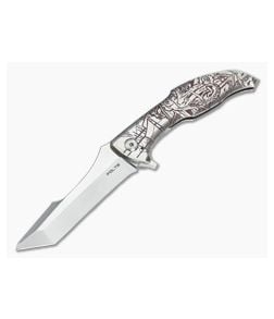 Alan Folts Kraken Heiro Carved Titanium CPM 154 Flipper - CU-3395 1