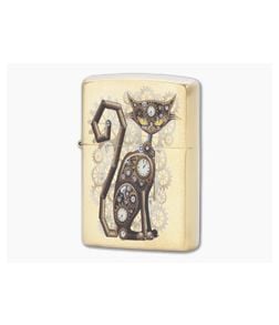 Zippo Windproof Lighter Brushed Brass 204B Steampunk Cat 76737 - ZI-76737 1