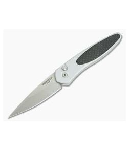 Protech Newport Carbon Fiber Inlay Stonewashed S35VN Silver Automatic 3410 - PT-3410 1