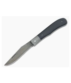 Chuck Hawes Custom Slimline Barehead Trapper Black Micarta and Damascus - CU-3450 1