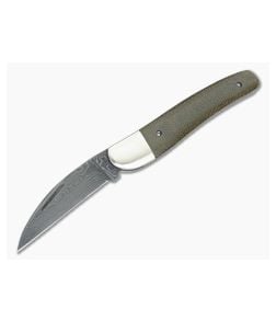 Chuck Hawes Custom Serpentine Wharncliffe Folder Green Micarta and Damascus - CU-3451 1