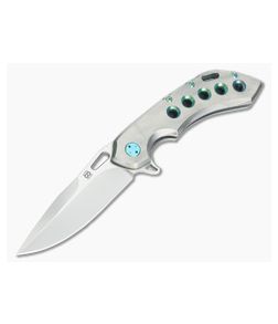 Olamic Cutlery Wayfarer 247 Orange Peel Green Hybrid M390 Flipper - CU-3502 1
