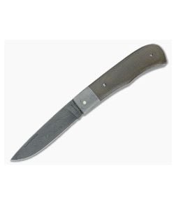 Chuck Hawes Custom Remington Folder Green Micarta and Damascus - CU-3544 1