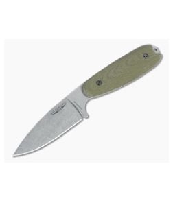 Bradford Guardian3.5 Full Height Flat Grind Stonewashed Vanadis 4E 3D OD Green Micarta Fixed Blade - BK-35FH-102-V4E 1