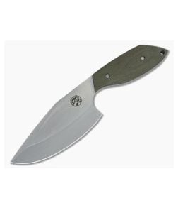 Trash Panda Knives Panda-1 Stonewashed CPM-3V Fixed Blade Green Canvas Micarta - CU-3677 1