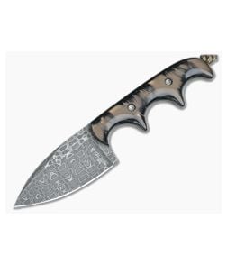 Alan Folts Custom Minimalist Drop Point Neck Knife Brown Pearl Kirinite Reptilian Damascus - CU-3708 1