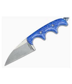Alan Folts Custom Minimalist Wharncliffe Neck Knife Blue Honeycomb Acrylic Two-Tone Elmax - CU-3710 1
